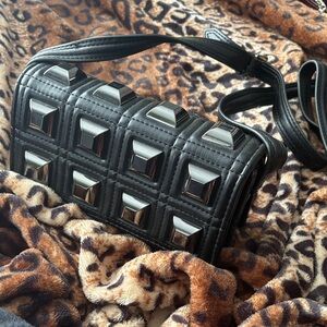 Zara Black Quilted Shoulder Bag with Silver Accents